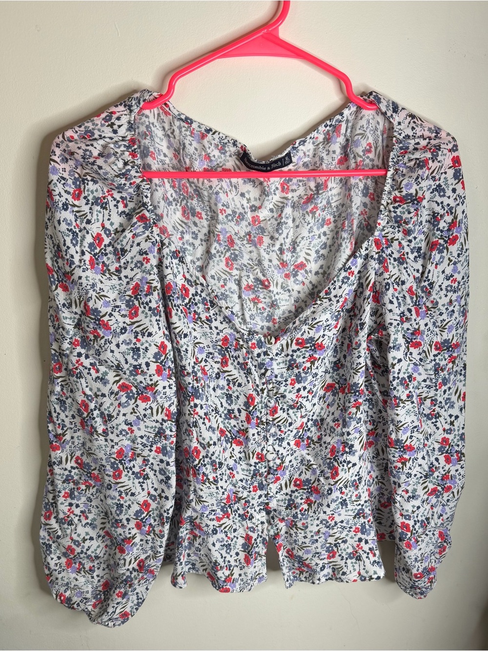 Abercrombie & Fitch White Floral Puff Sleeve Blouse